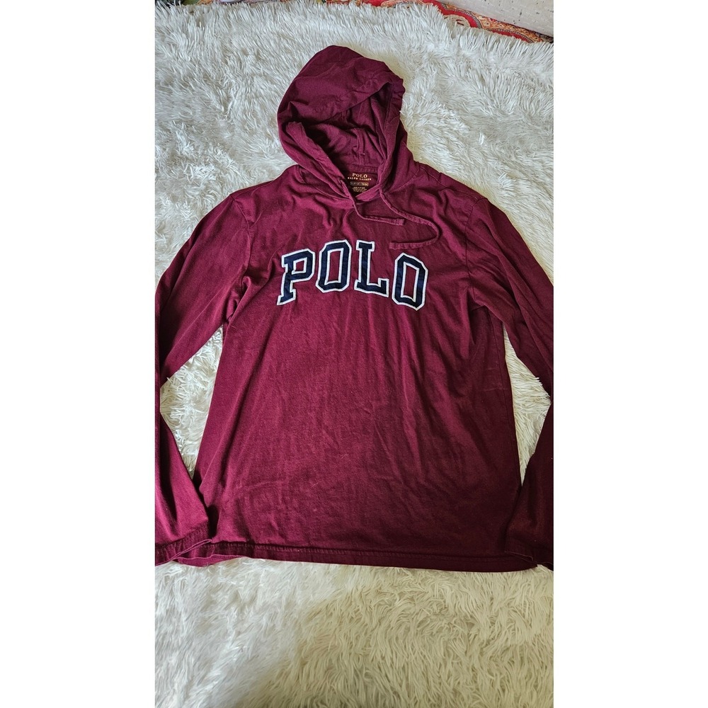 Ralph Lauren Polo long sleeve hoodie Tee,  burgundy with embroidered POLO, sz S